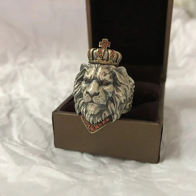 Crown Lion Rock Punk Ring Hiphop Exquisite Jewelry Rings for Men Women Gothic Ring Retro Accessories Fashion Boy Adjustable Size