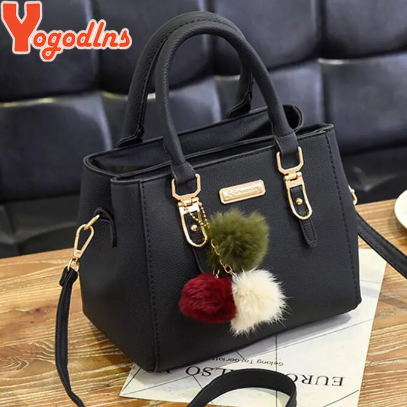 Yogodlns women beading pendant handbag ladies embossed shoulder bag ladies Messenger bag hairball bags high quality bag