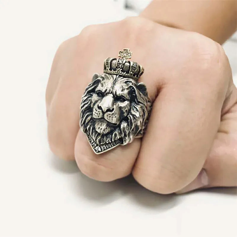 Crown Lion Rock Punk Ring Hiphop Exquisite Jewelry Rings for Men Women Gothic Ring Retro Accessories Fashion Boy Adjustable Size