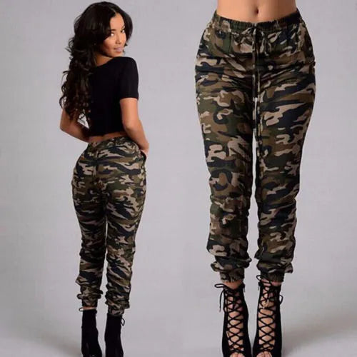 New Hot Sale Stretchy Waistband Convergent Trousers Fashion Plus Size Camouflage Stylish Skinny Army Green Jeans Pants Women