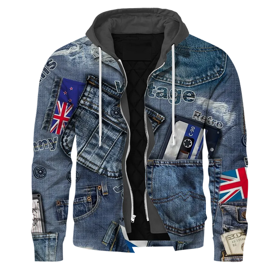 HX Winter Mens Jackets Fake Retro Denim UK Flag Pocket 3D Printed Coat Laminated Cotton Thicken Warm Zip Hoodie Men Clothing