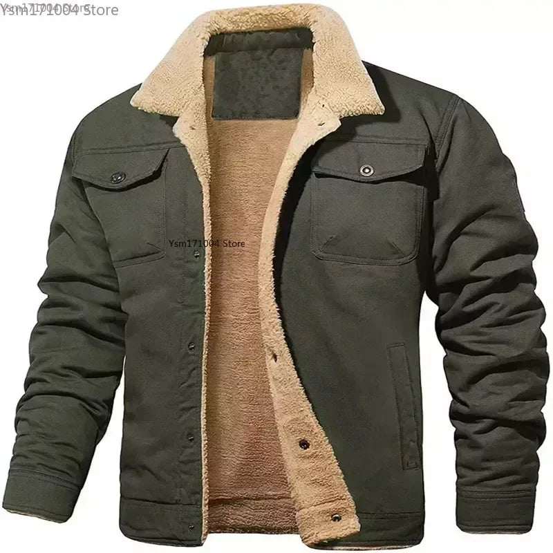 Winter Men's Bomber Jacket High-quality Male Plush Thicken Wool Jacket Men's Lapel Embroidery Thick Warm Cargo Jackets Coats 3XL